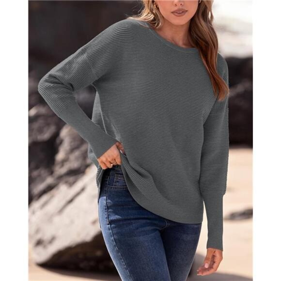 Women Casual 2024 Fall Sweater Long Sleeve‎ Ribbed Knit Pullover Loose Sweater - Picture 5 of 6